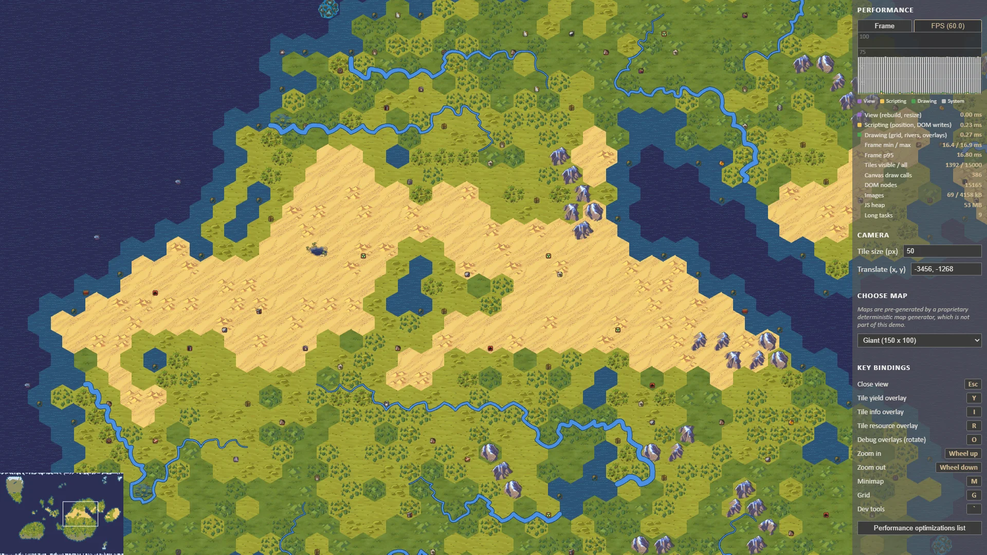 Giant map, 15 000 tiles, 60 fps